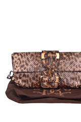 Roberto Cavalli Brown Python Leather Chain Clutch
