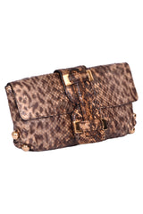 Roberto Cavalli Brown Python Leather Chain Clutch