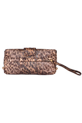 Roberto Cavalli Brown Python Leather Chain Clutch