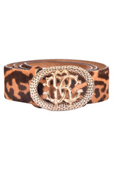 Roberto Cavalli Leopard Calf Hair Logo Belt