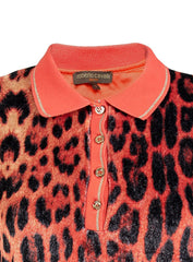 Roberto Cavalli Orange Leopard Print Velour T Shirt