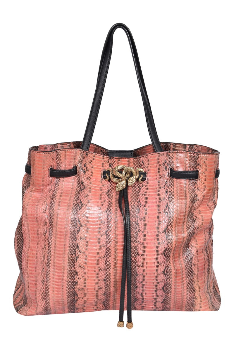 roberto-cavalli-peach-python-leather-tote-bag