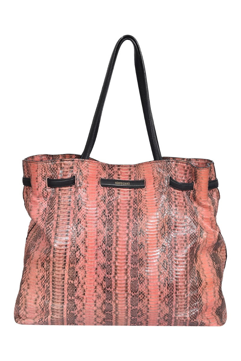 roberto-cavalli-peach-python-leather-tote-bag
