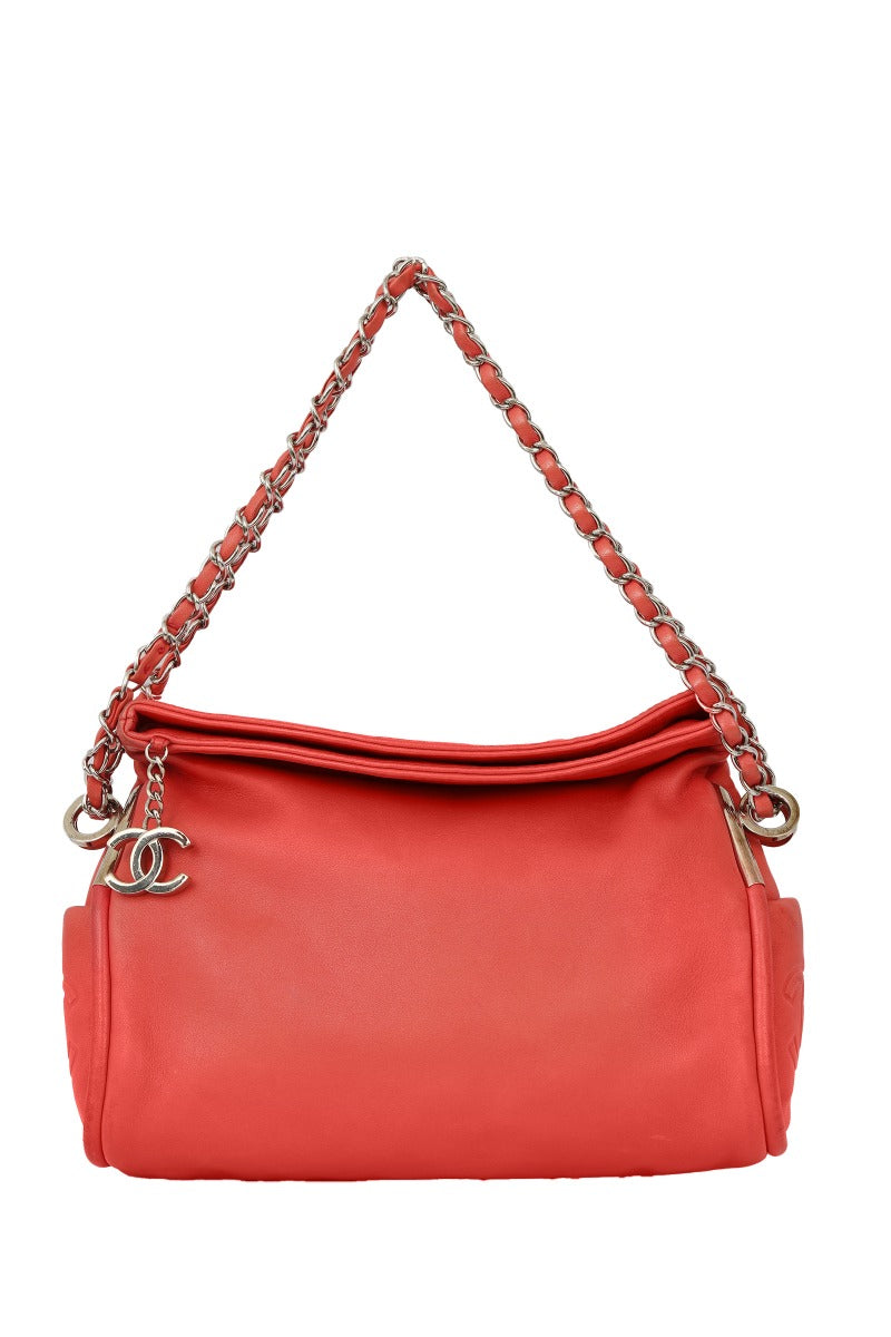 Chanel Calfskin Leather Fold Over Chain Shoulder Bag