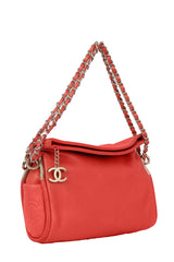 Chanel Calfskin Leather Fold Over Chain Shoulder Bag