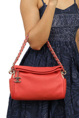 Chanel Calfskin Leather Fold Over Chain Shoulder Bag