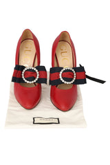 Gucci Size- EU 37.5 Grosgrain Web Crystal Bow Sylvie Pumps