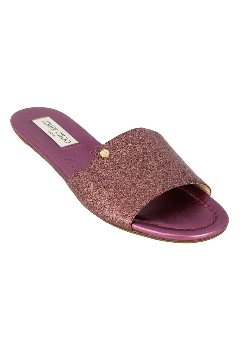 Jimmy Choo Size- EU 39 Pink Glitter Nanda Flat Slides