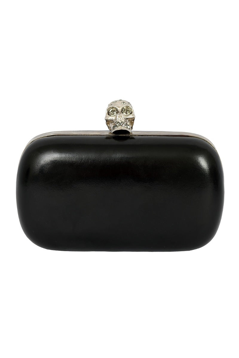 Alexander Mc Queenblack Patent Leather Skull Box Clutch
