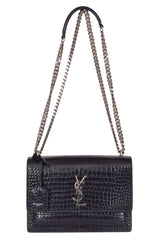 Saint Laurent Sunset Crocodile Embossed Leather Bag