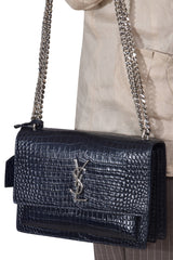 Saint Laurent Sunset Crocodile Embossed Leather Bag