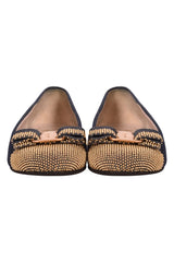Salvatore Ferragamo Denim Fabric Studded Vara Bow Ballerinas