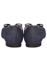 Salvatore Ferragamo Denim Fabric Studded Vara Bow Ballerinas