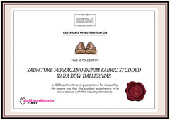 Salvatore Ferragamo Denim Fabric Studded Vara Bow Ballerinas