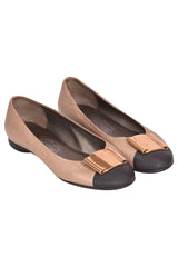 Salvatore Ferragamo Navy Blue/Gold Ballet Flats