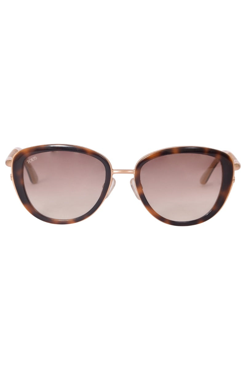 Tod'S Tortoise Leather Trim Sunglasses