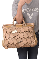 Versace Beige Braided Satchel Bag