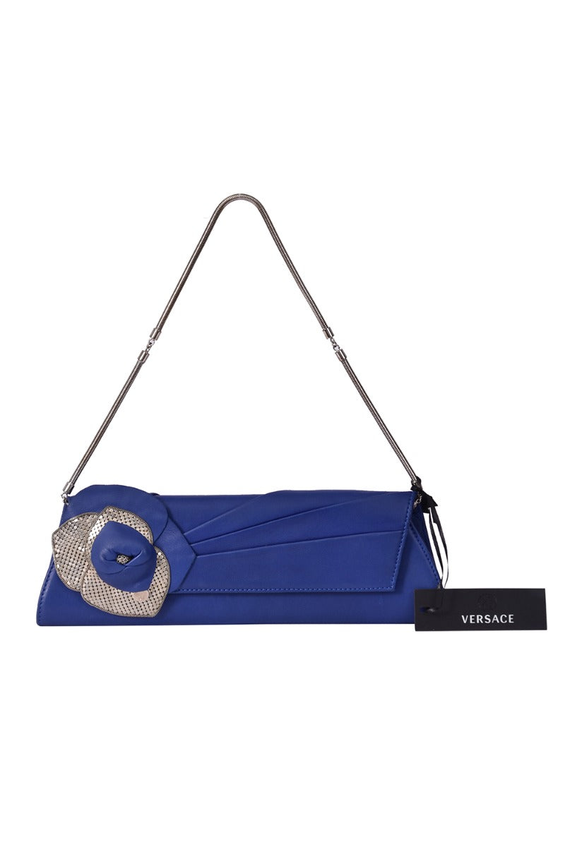 Versace Leather Blue Sling With Sequin Rose