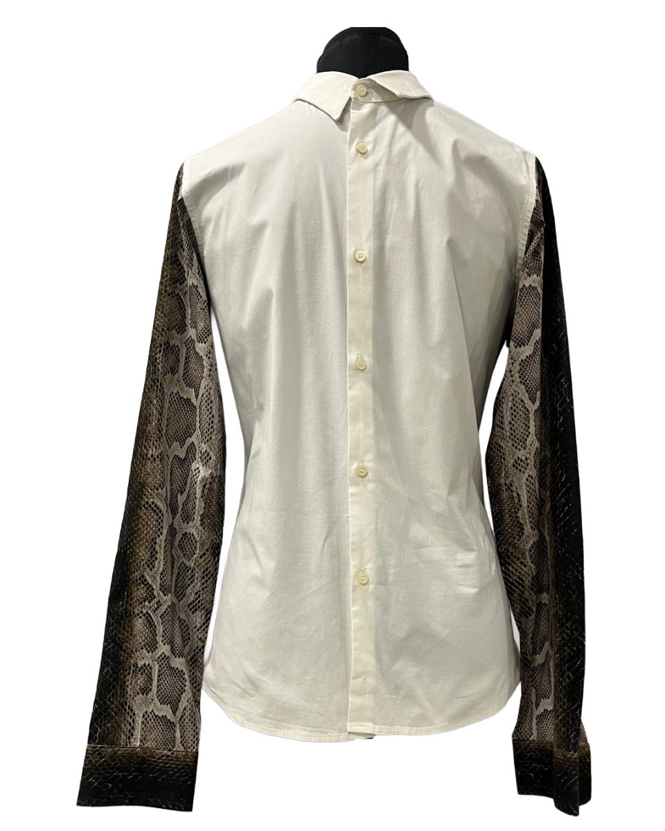 Roberto Cavalli Size-L White Snakeprint Sleeved Shirt