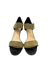 CHRISTIAN DIOR EU 37.5 GOLD STUDDED SUEDE OPEN-TOE ANKLE STRAP SANDALS