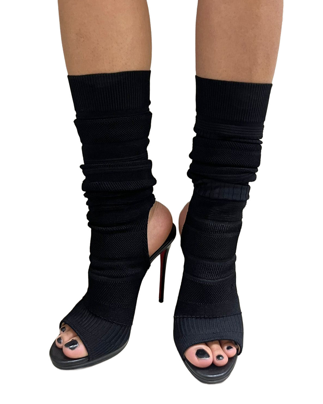 CHRISTIAN LOUBOUTIN EU-39 CHEMINEN CUTOUT  STRETCH KNIT SOCK BOOTS 