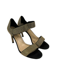CHRISTIAN DIOR EU 37.5 GOLD STUDDED SUEDE OPEN-TOE ANKLE STRAP SANDALS