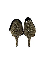 CHRISTIAN DIOR EU 37.5 GOLD STUDDED SUEDE OPEN-TOE ANKLE STRAP SANDALS