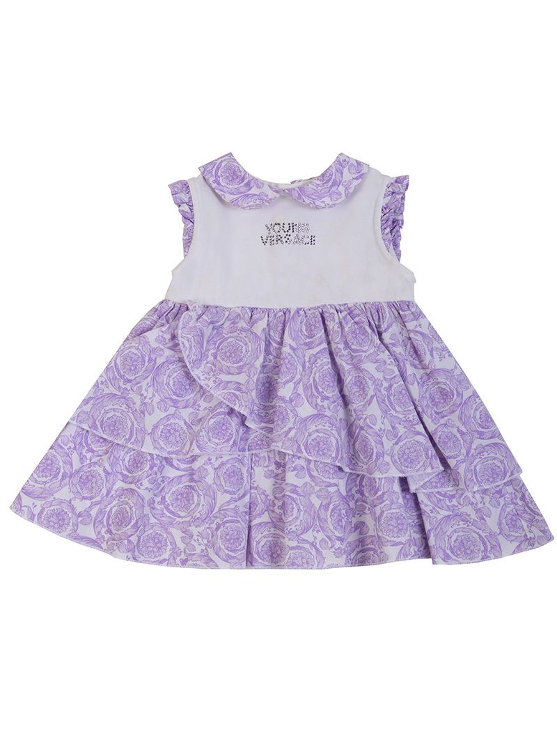 Young Versace White & Lilac Baroque Print Layered Frock