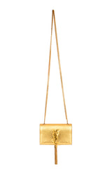 Saint Laurent Gold Metallic Leather Classic Monogram Tassel Small Flap Bag