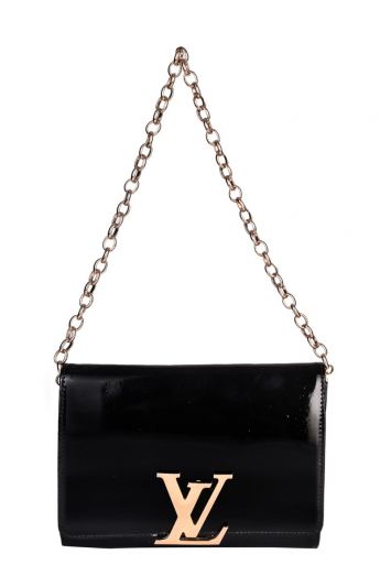 LOUIS VUITTON LV Black and White Gold Chain Shoulder Strap Bag