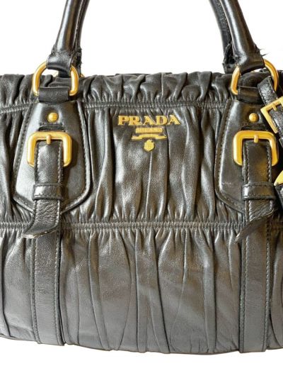 PRADA Black Microfiber and Leather Handbag with Silver Hardware Clasp | eBay