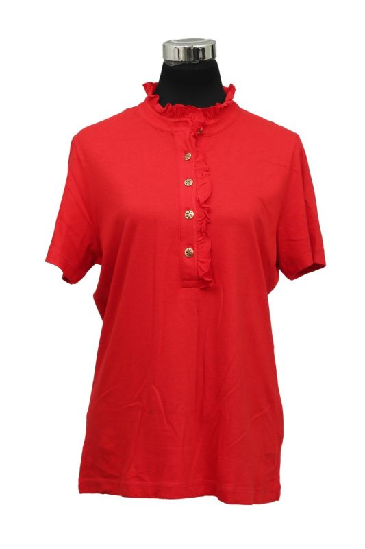 Tory Burch Size XL Ruched Red T Shirt