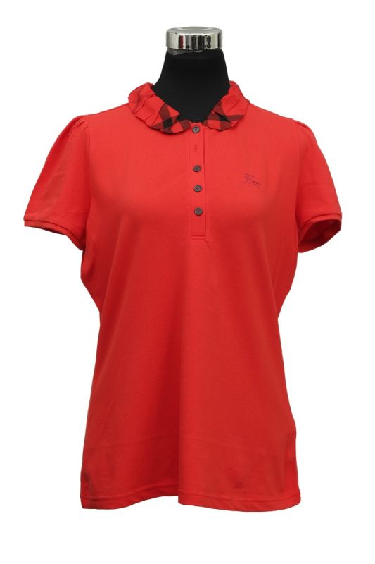 Burberry Size L Red Checkered Collar Polo T Shirt