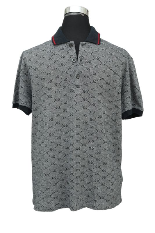 Gucci Size M GG Monogram Grey Polo T Shirt