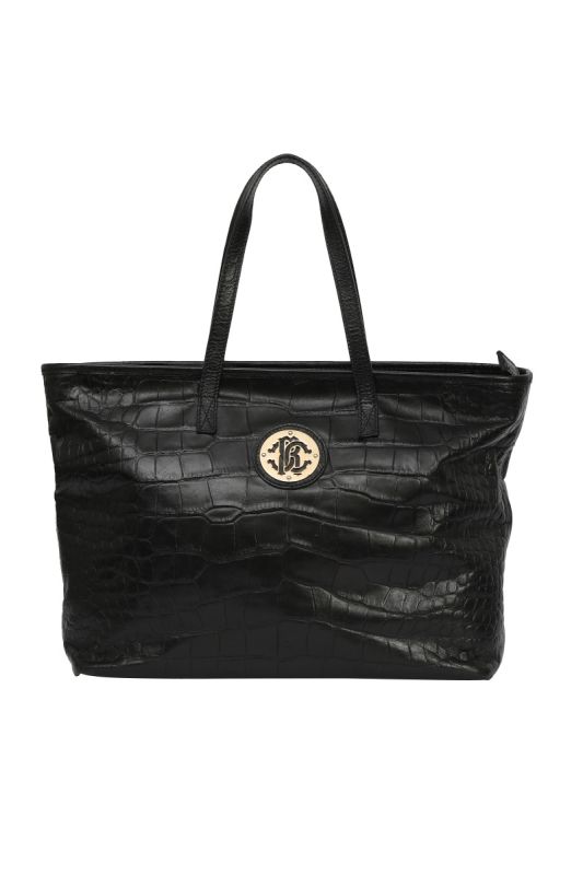 Roberto Cavalli Croc- Effect Black Tote Bag