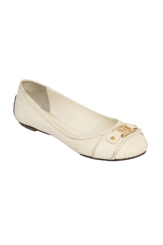 Tory Burch White Scaled Ballet Flats