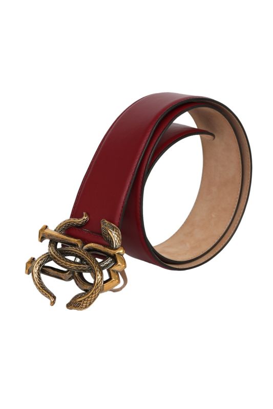 Roberto Cavalli 34 Inches/ 85 cms Snake Logo Red Leather Belt
