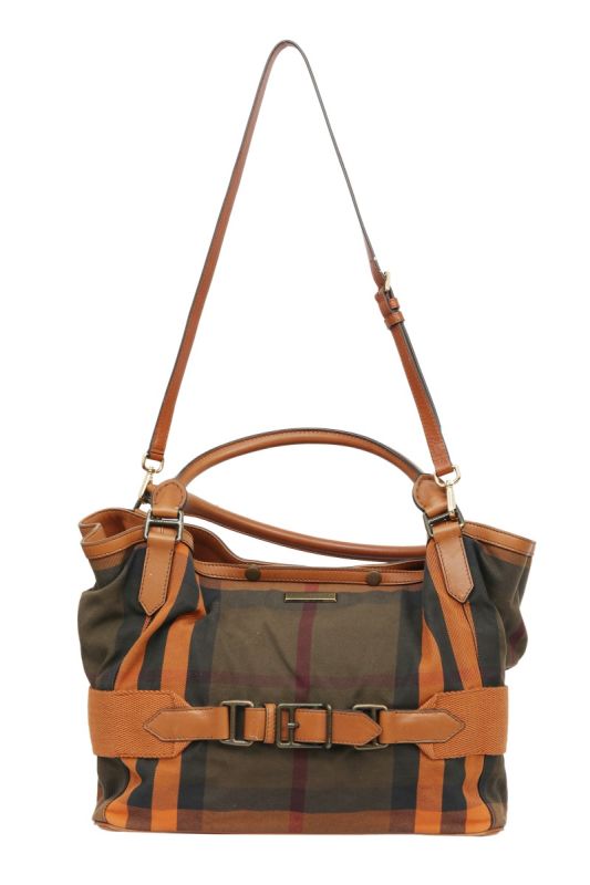 Burberry House Check Canvas and Leather Orange Tote Bag