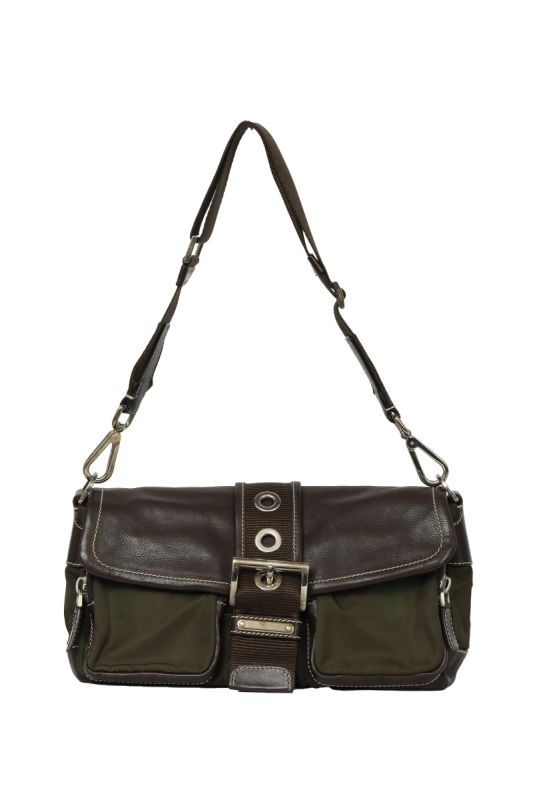 PRADA OLIVE GREEN TESSUTO AND LEATHER 