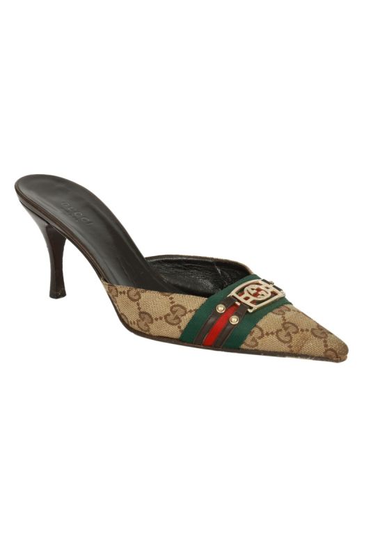 Gucci  EU 37 Classic Monogram Canvas Logo Mules