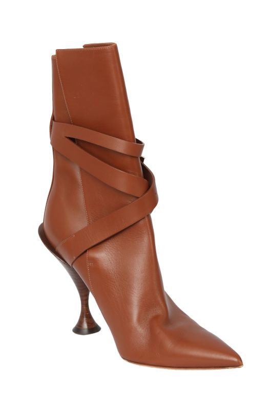 Burberry Brown Eu 37.5 Leather Strappy Heel Boots 