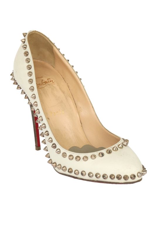 Christian Louboutin Cream Spiked Pumps 