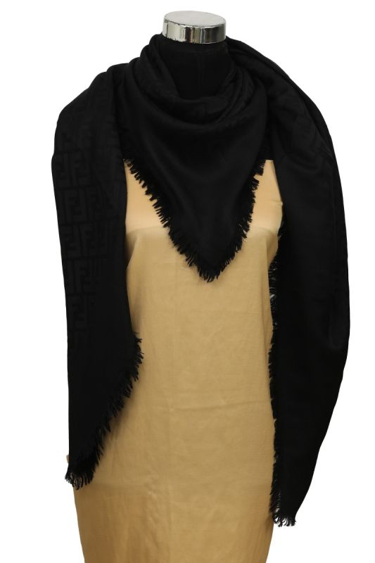 Fendi Black Monogram Square Woolen Shawl 