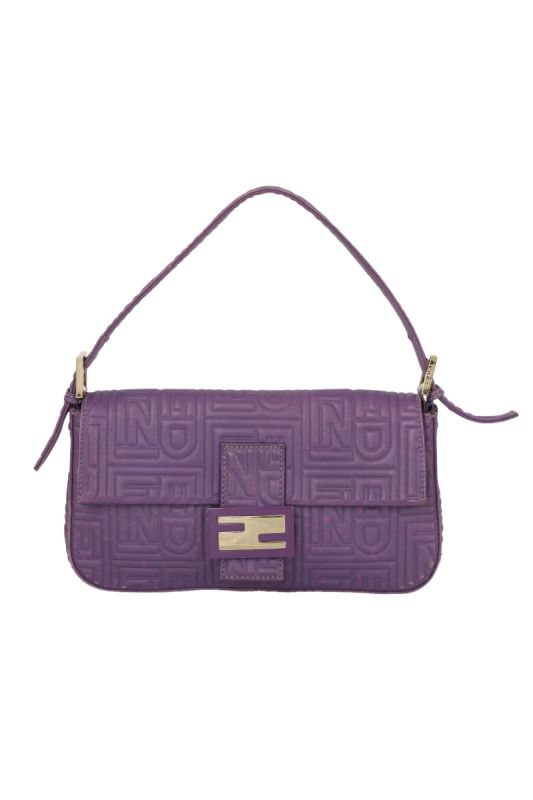 Fendi FF Monogram Leather Purple Baguette Bag