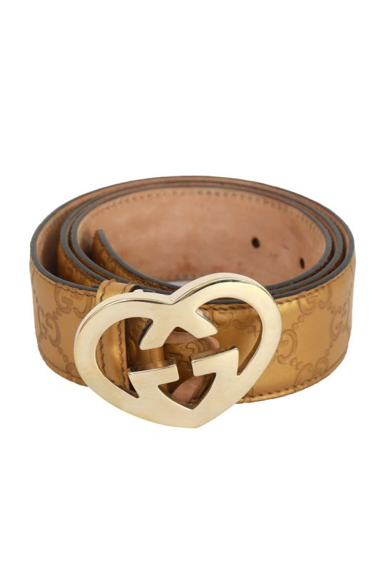 Gucci GG 90 cm / 36 Inches Golden Interlocking Heart Buckle Belt