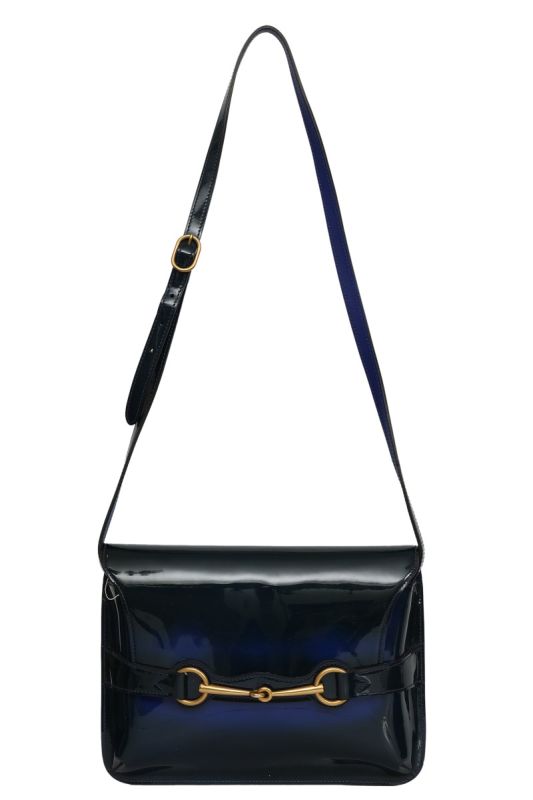 Gucci Blue Patent Leather Horse Bit Shoulder Bag